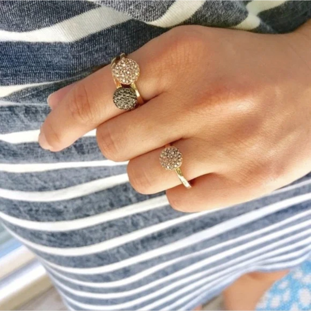 Circle Crystal Pave Stacking Ring Costume Jewelry HEMATITE Color